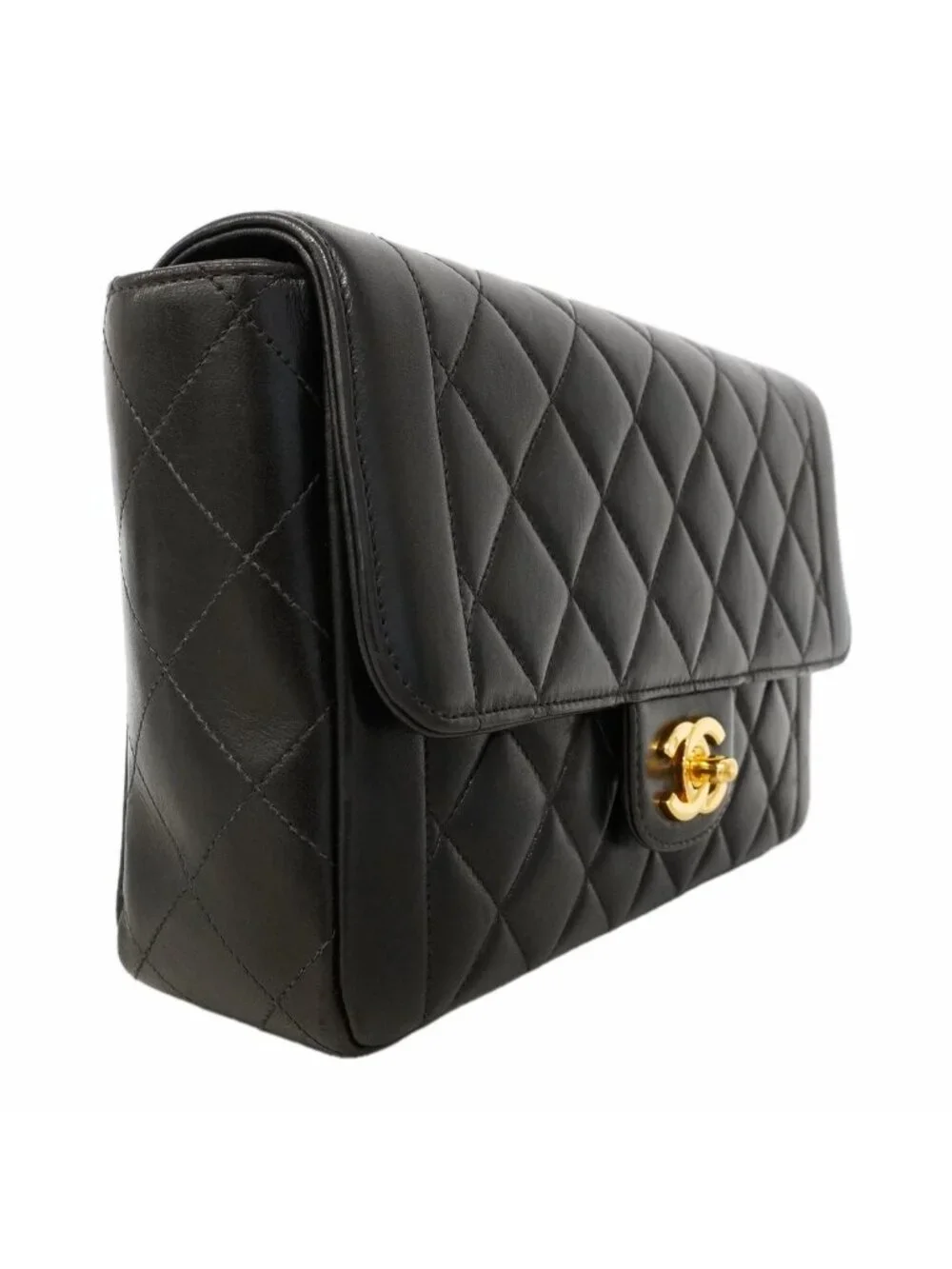 Chanel Shoulder Bag Quilted Lambskin Black Gold